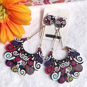 Long Boho Festival Earrings Whimsical Wood Dangles